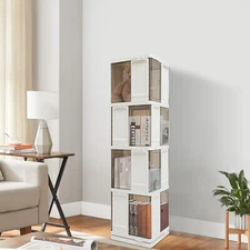 4-Tier Rotating Bookshelf, Book Storage Shelf, Floor Standing Rotating Bookcase