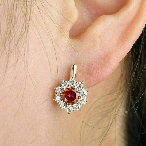 Lab Created Ruby 3Ct Round Cut Women's Solitaire Earring 14K Yellow Gold Plated - Picture 2 of 11
