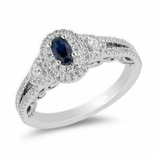 0.86Ct Oval Cut Blue CZ Engagement Wedding Ring Solid 925 Sterling Silver