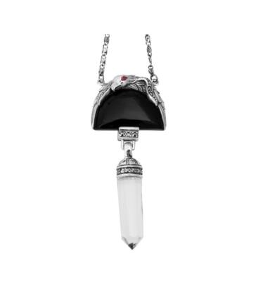 Adler Halskette 925 Sterling Silber besetzt mit Onyx Markasit und Rubin Augen