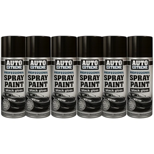 6x Auto Extreme Spray Paint Aerosol Car Van Bike Black Gloss Metal Plastic 400ml