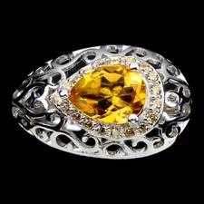 925 Sterling Silver Ring Pear Citrine 8x6mm Natural Gemstone Jewelry Size 7