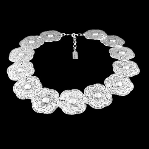 Hippie Mittelalter Statement Metall Kette Blumen Ethno Silber Schmuck Halskette - Picture 2 of 9