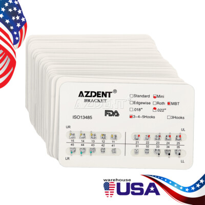 #ad #ad AZDENT Dental Orthodontic Brackets Braces Mini MBT Slot.022 Hooks 3 4 5 3 Metal $189.12