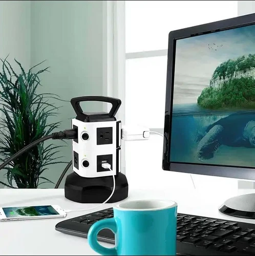 Vertikale Überspannungsschutz Steckdosenleiste Turm USB Ports Steckdose 6 Fuß Verlängerungskabel - Bild 6 von 12