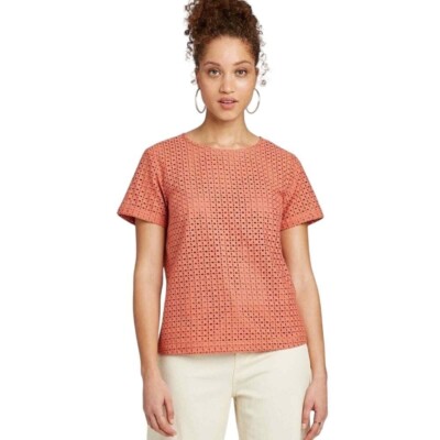 A New Day Top Women S NWT Pumpkin Spice Eyelet Top 100%Cotton Boho Lined Crochet