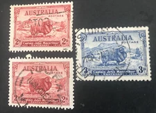 1934 2d & 3d Macarthur (Merino Ram) Both Dark & Light Hills Set of 3 Used Stamps