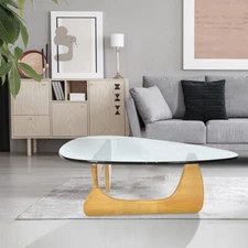 Noguchi 19mm Triangle Glass Coffee Table With Solid Wood Base Natural