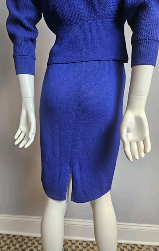 Vintage St John Marie Gray 2 Piece Set Blue Sweater Skirt Oversized Fit Size P - Picture 10 of 17