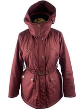 Jessica Simpson Coat Jacket Small Burgundy Red Detached Hood Belted Parka
