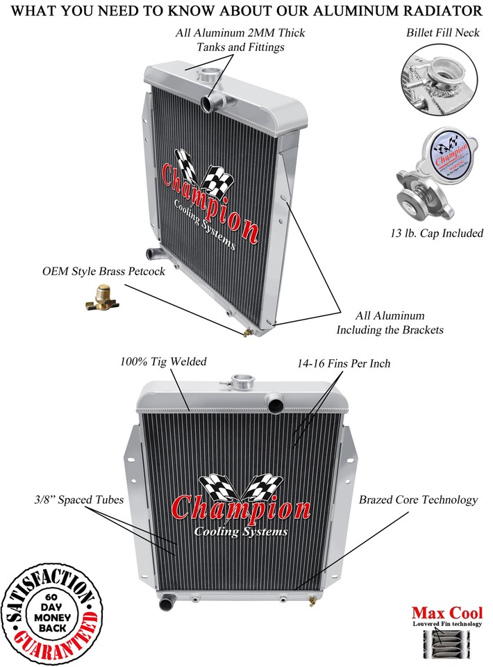 Kool Champion 3 Row All Aluminum Radiator for 1964 - 1970 Dodge A100 V8 ...