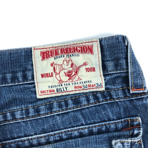 True Religion Billy Jeans Mens 34x34 Blue Denim Made in USA Distressed ** - Picture 9 of 16