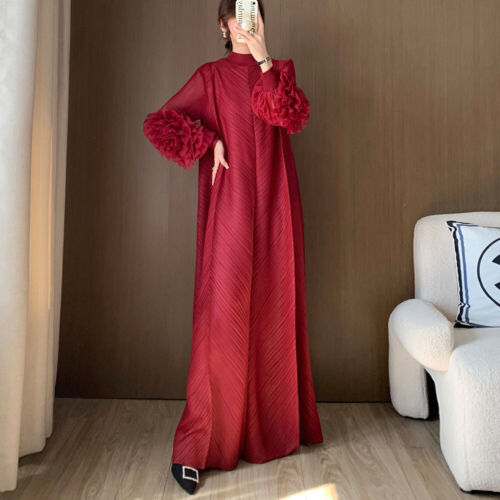 Women's Long Sleeve Extended Length Dress Loose Fit Oversized Pleated Spring New - Picture 27 of 32