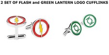 2-Pack DC Flash & Green Lantern Logo Cufflinks Groomsmen Wedding Gift US SELLER