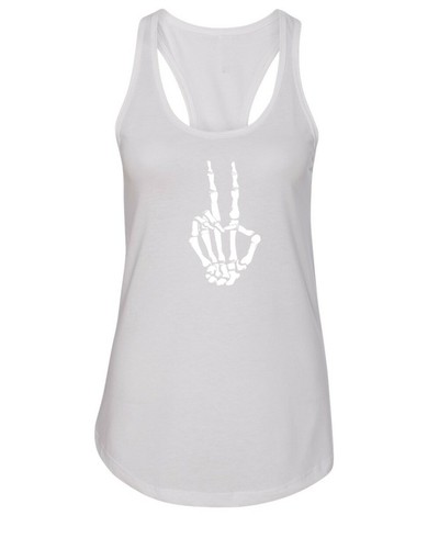 Camiseta sin mangas Skeleton Peace para mujer que brilla en la oscuridad Halloween gótico punk camisa - Imagen 11 de 11