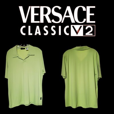 Versace Classic V2 Vintage 90s Neon Green 100% Nylon Polo