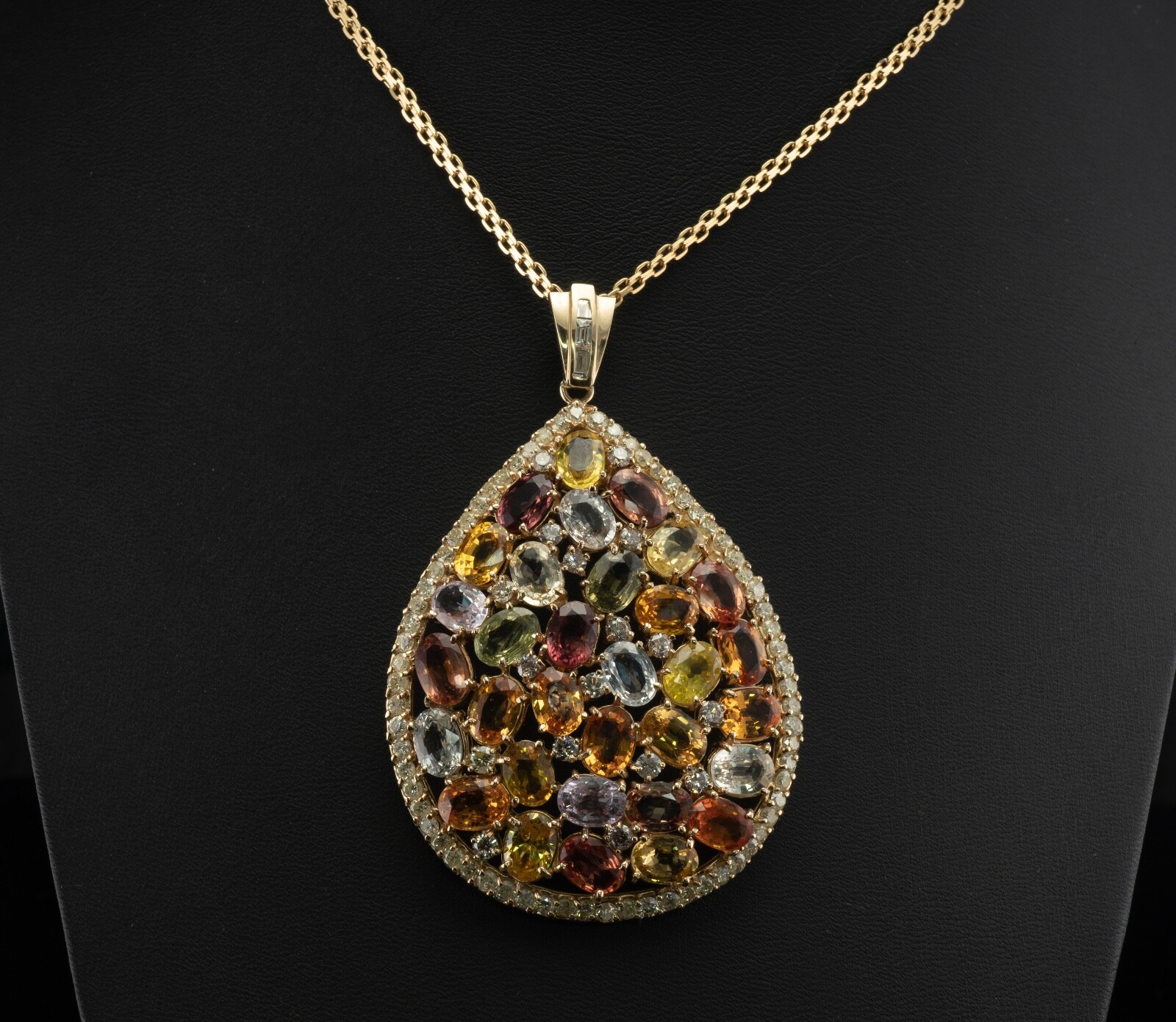 Multi Gemstone Diamond Pendant Necklace Multi Col… - image 5
