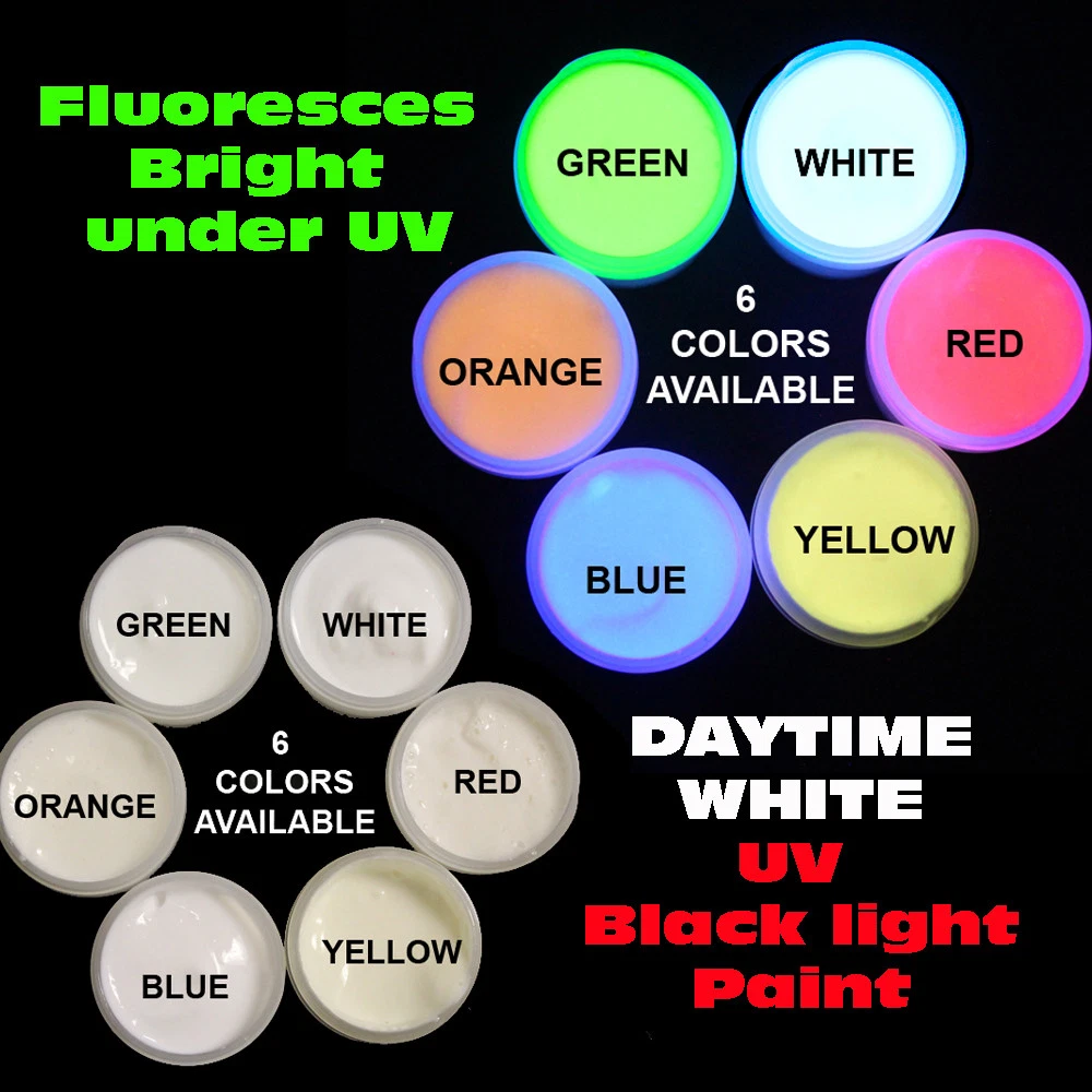 6 INVISIBLE BLACK LIGHT UV Reactive PAINTS 1 2oz 1oz NEON RAVE