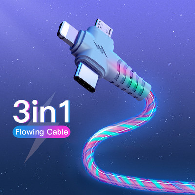 3in1 Flow Luminous Lighting usb cable for Samsung 3 in 1 2in1 LED Micro USB Type