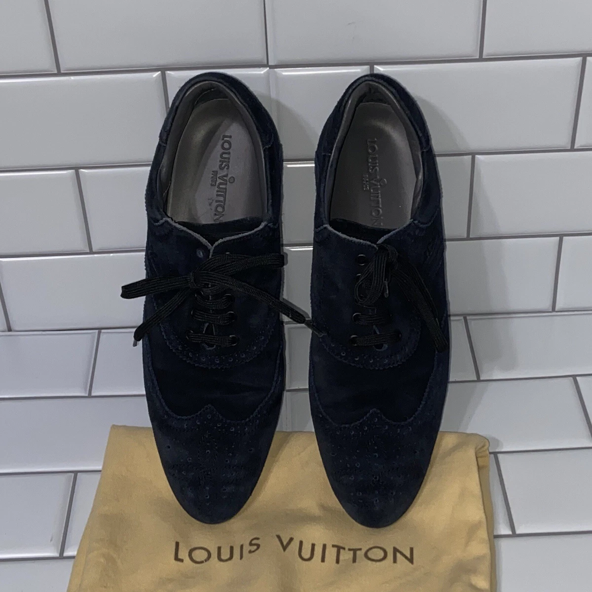 Louis Vuitton LV Shoes Oxford Wingtip Dress Shoes UK 8.5 US 9.5 Navy Blue  Suede