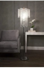 OK Lighting OK-5112F Rain Chrome Floor Lamp 14" x 14" x 63" Crystals NEW OPEN