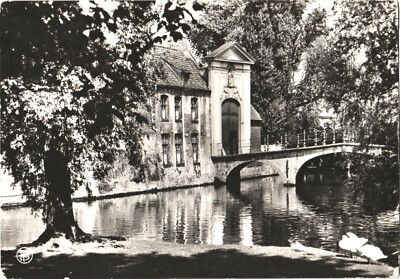 Bruges Belgium Entrance to Beguinage Canal Bridge RPPC Real Photo Postcard 1965