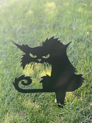 Black Cat Halloween Decor Yard Stake, Angry Kitty, Black Cat Decor