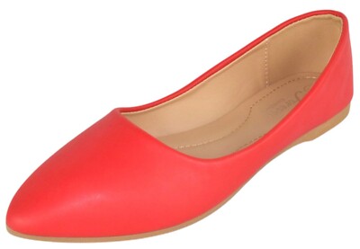 Forever Shoes Women Ballet Basic Flats Pointed Toe Comfort Insoles ALICIA Red PU