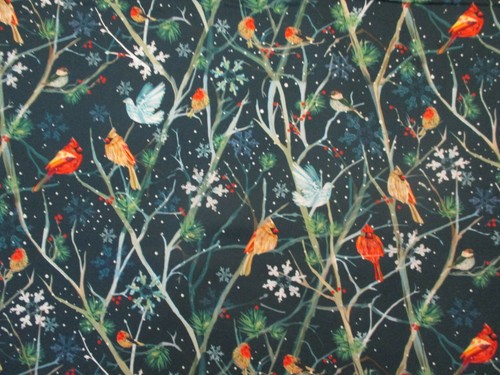 MOD BIRDS SNOWFLAKES FIRST FROST TREES BRIGHT DK BLUE DIGITAL COTTON FABRIC FQ - Picture 2 of 10
