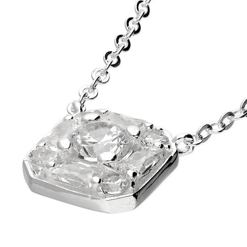 Mixed Stone CZ Square Necklace Gem Set on 925 Sterling Silver 925 hallmark - Picture 2 of 2