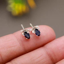 1.70 Ct 14k White Gold Natural Blue Sapphire Studs in Marquise Cut