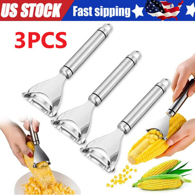 3x Stainless Steel Corn Cob Peeler Stripper Remover Kitchen Cutter Thresher Tool