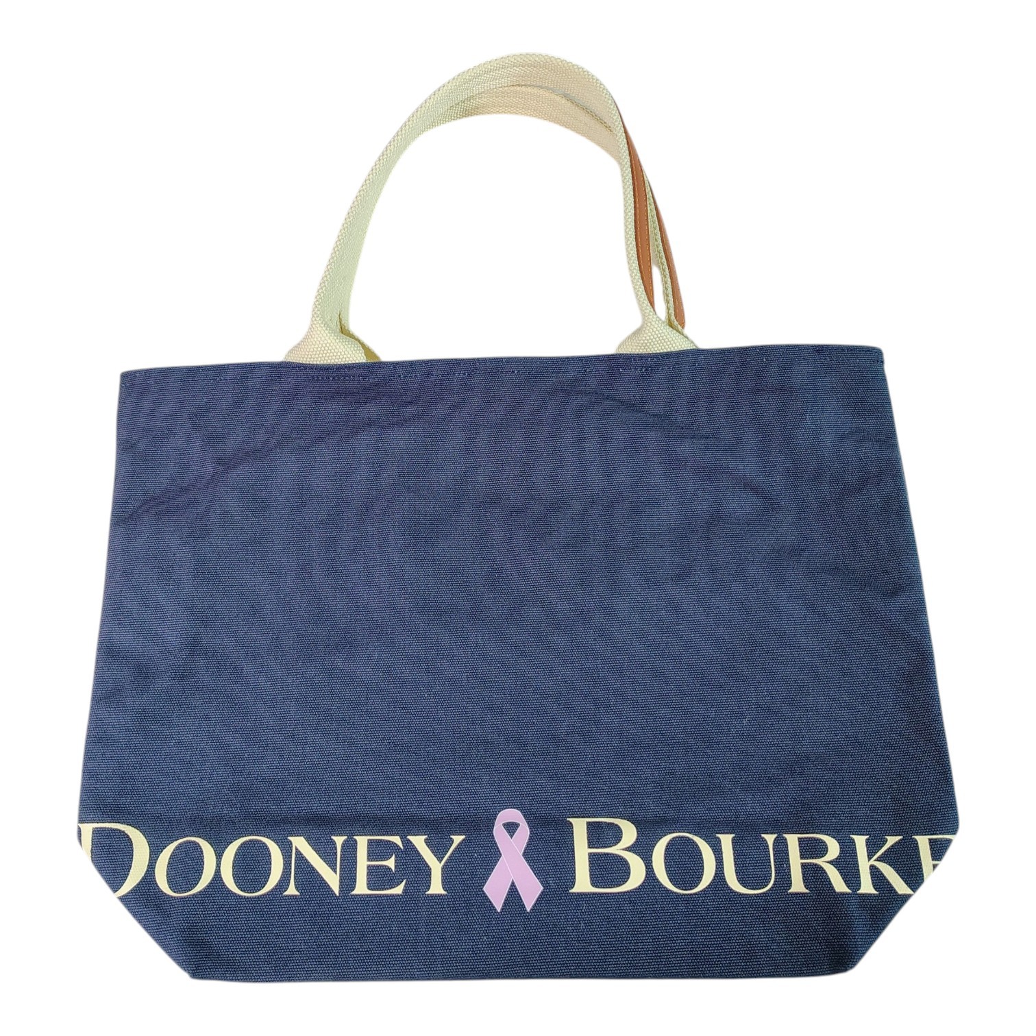 USED - DOONEY & BOURKE Large Canvas Tote Navy Blue - Pink Ribbon
