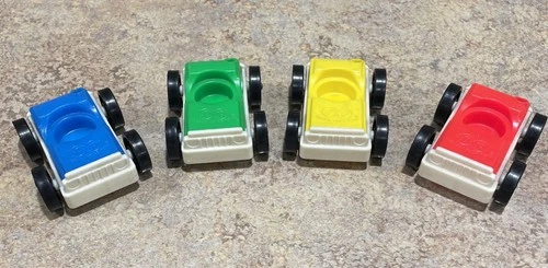 Lot of 4 Vintage Fisher-Price Little People Cars Vehicles Blue Green Yellow Red