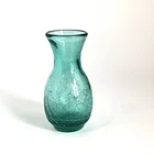 Blenko Crackle Glass Sea Green Mini Vase 5” Mid Century Modern Vintage