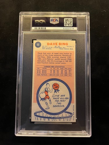 1969 TOPPS BASKETBALL DAVE BING #55 RC HOF PSA 6 - Picture 2 of 2