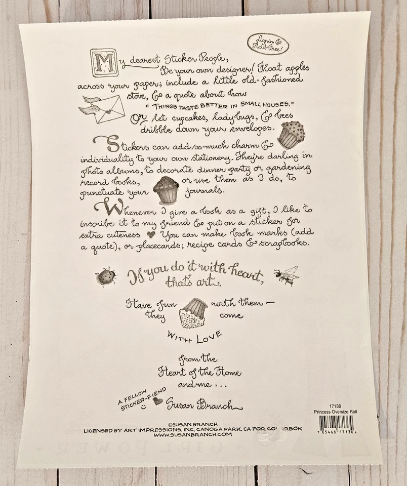 Susan Branch PRINCESS OVERSIZE 11" x 8.75" Sticker Sheet with 72 Stickers! - Image 2 of 4