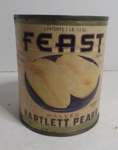 Feast Bartlett Pears tin can Ultry-Talbert Co. Grand Island, NE vintage