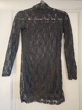 Black Lace Mini Bodycon Dress High Neck Stretch Classic Small