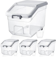 4 Pcs Rice Storage Container 22 lb Airtight Flour Container W/ Wheels Measuring