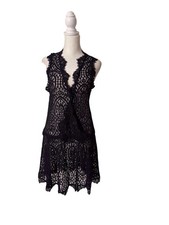Free People black heart lace drop waisted mini dress size XS