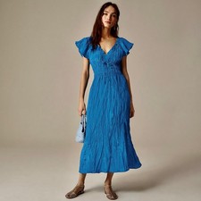 NWT! J. CREW Palermo Dress Viscose Blend Crinkle Nordic Sea Blue Small Petite SP