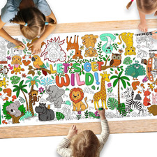 Safari Jungle Party Coloring Poster, 31.5X72" - Ideal as Safari Birthday Decorat