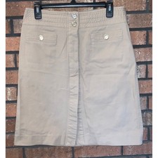 Talbots Khaki Cotton Utility Pencil Skirt Beige Front Pocket Knee Length Size 8