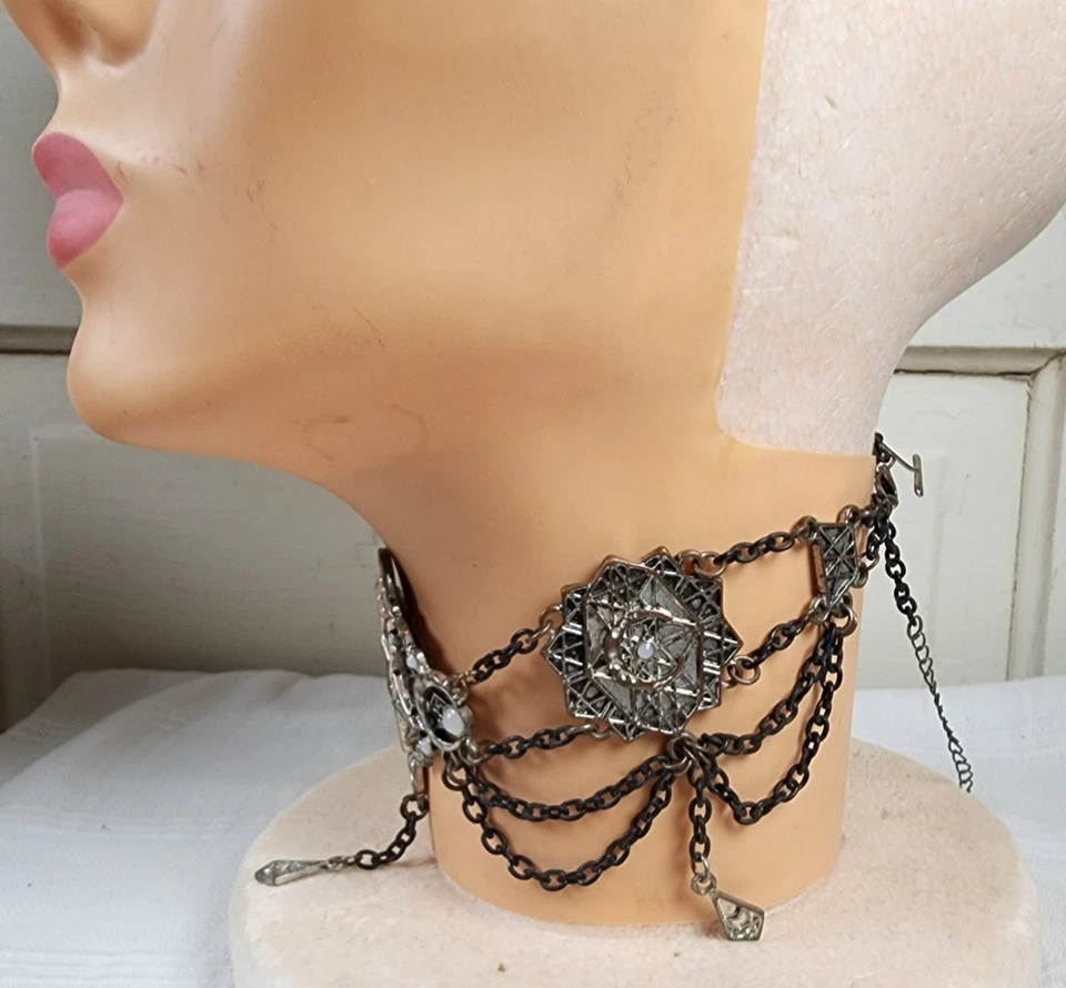 Collar Gargantilla De Colección Piedra Lunar Pentagrama Oculto Pagano Wicca Brujería Gótico Foto 4 de 4