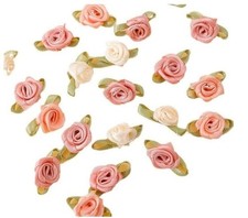 100 Pcs 15Mm Multicoloured Mini Rose Flowers Satin Ribbon Bows Appliques DIY Sew