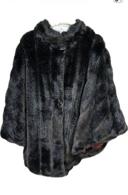 Faux Mink Women's Expresso Black Swing Cape Coat One Size Lined Never worn.