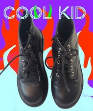 Girls Black Lace-Up Ankle Boots - Cool Kid EUC No Brand Size 2 Side Zip