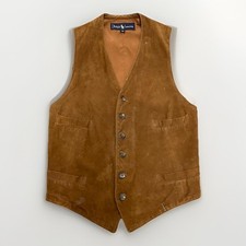 Vintage Polo Ralph Lauren Suede Leather Waistcoat Gilet Brown Size 6