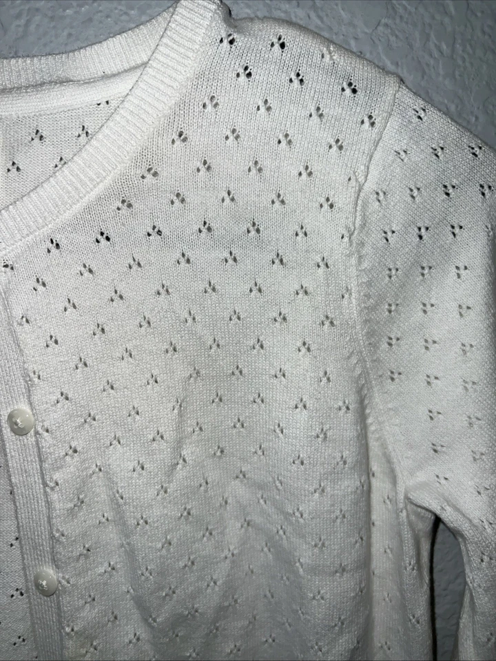 女孩 OshKosh Bgosh 10/12 象牙色奶油开衫毛衣 带口袋 — 第 2/4 张图片